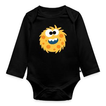 Yellow Fluffy Monster - Organic Longsleeve Baby Bodysuit - black - Front