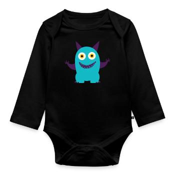 Dancing Blue Monster - Organic Longsleeve Baby Bodysuit - black - Front