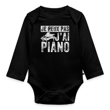 Je Peux Pas J'Ai Piano Orchestre Piano Drôle - Body Bébé bio manches longues - noir - Devant