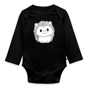 Igel Wald Stachelig Tier - Baby Bio-Langarm-Body - Schwarz - Vorne