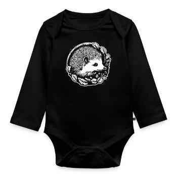 Igel Wald Stachelig Tier - Baby Bio-Langarm-Body - Schwarz - Vorne