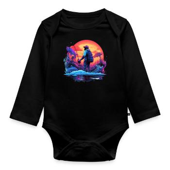 Angler Sunset Neon Style - Organic Longsleeve Baby Bodysuit - black - Front