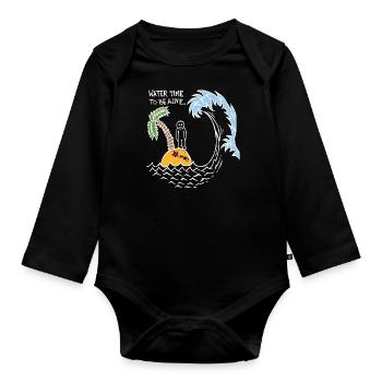 Le temps de l’eau pour être vivant (blanc) - Body Bébé bio manches longues - noir - Devant