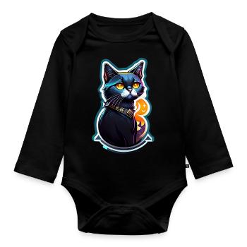 Black Cat and Magic - Organic Longsleeve Baby Bodysuit - black - Front