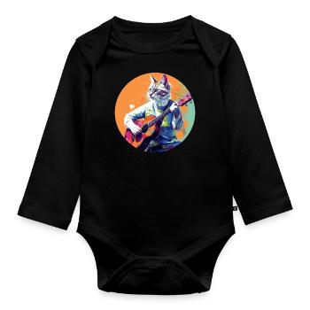 Katze spielt Gitarre - Baby Bio-Langarm-Body - Schwarz - Vorne
