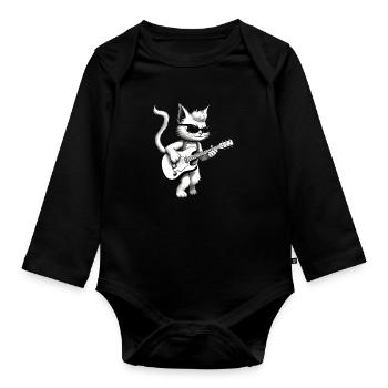 Katze spielt Gitarre - Baby Bio-Langarm-Body - Schwarz - Vorne