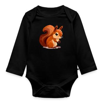 Squirrel - Organic Longsleeve Baby Bodysuit - black - Front