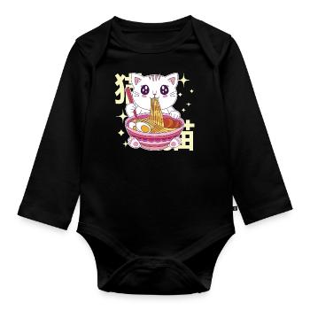 Ramen Katze Kawaii Nudeln Japanische Ramen Katze - Baby Bio-Langarm-Body - Schwarz - Vorne