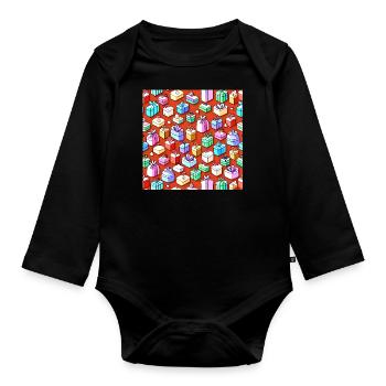 Colorful Presents Pattern - Organic Longsleeve Baby Bodysuit - black - Front