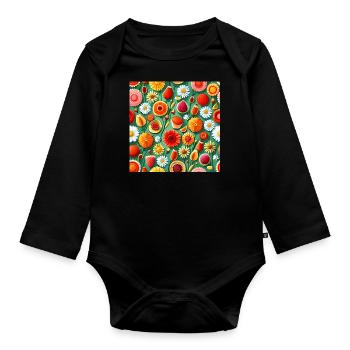 Sommerliches Blumenmuster - Baby Bio-Langarm-Body - Schwarz - Vorne