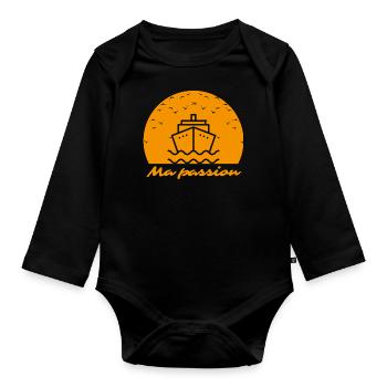 Ma passion le bateau - Body Bébé bio manches longues - noir - Devant
