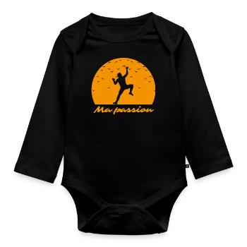Ma passion l'escalade - humour - Body Bébé bio manches longues - noir - Devant