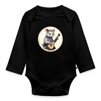 L’opossum joue du banjo - Body Bébé bio manches longues - noir - Devant