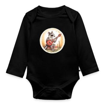 L’opossum joue du banjo - Body Bébé bio manches longues - noir - Devant
