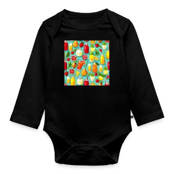 Yummy Summer Lemonade Pattern - Organic Longsleeve Baby Bodysuit - black - Front