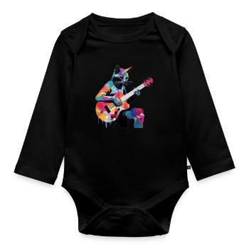 Katze spielt Gitarre - Baby Bio-Langarm-Body - Schwarz - Vorne