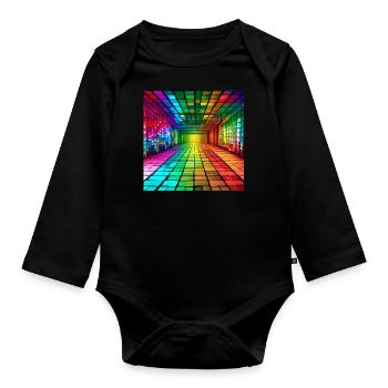 3D-Regenbogen-Quadrate - Baby Bio-Langarm-Body - Schwarz - Vorne