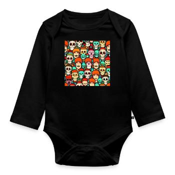 Colorful Skulls Patern - Organic Longsleeve Baby Bodysuit - black - Front