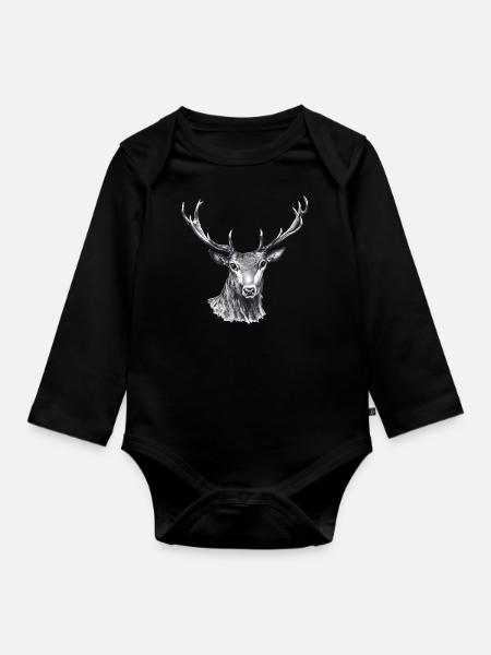 Hirsch - Baby Bio-Langarm-Body - Schwarz