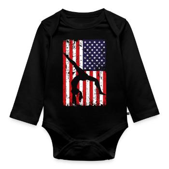 Turnen Gymnsatik US Flagge Turntrainer Sportverein - Baby Bio-Langarm-Body - Schwarz - Vorne