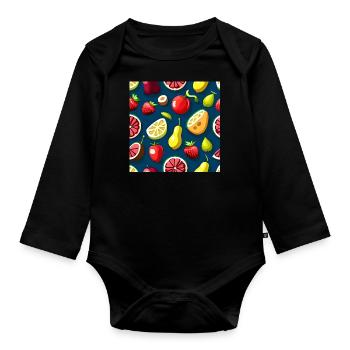 Frucht-Medley-Genuss-Muster - Baby Bio-Langarm-Body - Schwarz - Vorne