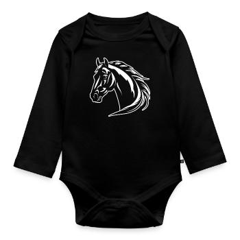 Pferd Pferdekopf Pony - Baby Bio-Langarm-Body - Schwarz - Vorne