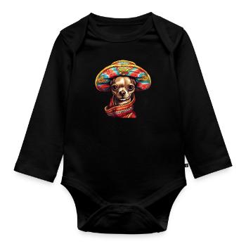 Chihuahua | Mexique | Chien Amusant Chapeau - Body Bébé bio manches longues - noir - Devant