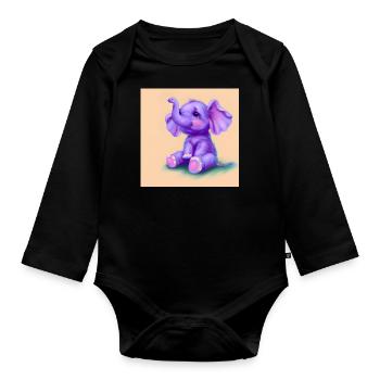 Baby elephant purple - Organic Longsleeve Baby Bodysuit - black - Front
