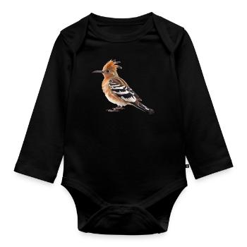 Der Wiedehopf hat einen markanten Kamm - Baby Bio-Langarm-Body - Schwarz - Vorne