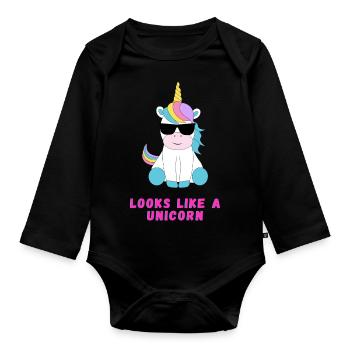 Einhorn - Baby Bio-Langarm-Body - Schwarz - Vorne