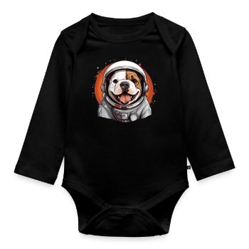 Bulldog en tant qu’astronaute - Body Bébé bio manches longues - noir - Devant