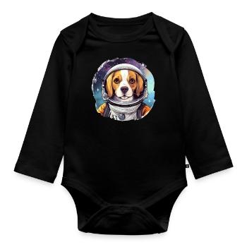Hund als Astronaut - Baby Bio-Langarm-Body - Schwarz - Vorne