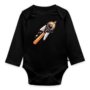 Rocket going into space - Organic Longsleeve Baby Bodysuit - black - Front