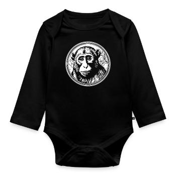 Monkey Monkey Monkey Face Jungle - Organic Longsleeve Baby Bodysuit - black - Front