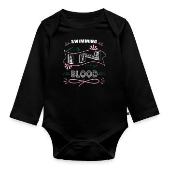 swim bike run sport funny swimming birthday - Organic Longsleeve Baby Bodysuit - black - Front