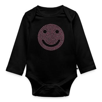 Emoji rire rose - Body Bébé bio manches longues - noir - Devant