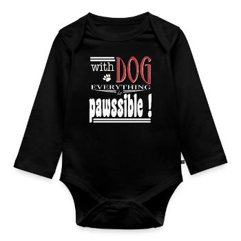 Avec le chien, tout est pawssible - Body Bébé bio manches longues - noir - Devant