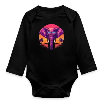 Synthwave Elephant Sunset - Body Bébé bio manches longues - noir - Devant