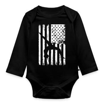 Turnen Turntrainer US Flagge Gymnsatik Design Bode - Baby Bio-Langarm-Body - Schwarz - Vorne