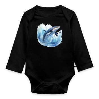 Whale in the Arctic Arctic Ocean Blue Ocean - Organic Longsleeve Baby Bodysuit - black - Front