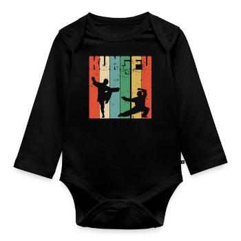 Kung Fu vintage | Kung Fu Martial Art - Body Bébé bio manches longues - noir - Devant