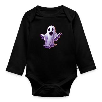 Halloween Gespenst Clipart - Baby Bio-Langarm-Body - Schwarz - Vorne
