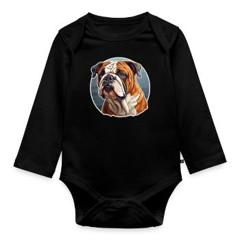 English Bulldog Dog Breed Dog - Organic Longsleeve Baby Bodysuit - black - Front