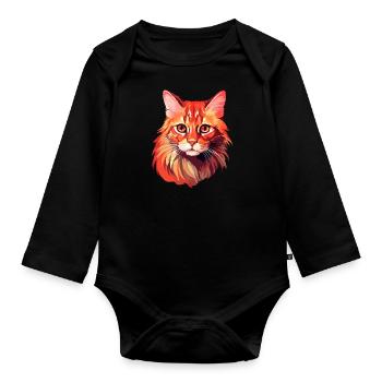 Red Cat Cat Portrait Cat Head Maine Coon - Organic Longsleeve Baby Bodysuit - black - Front