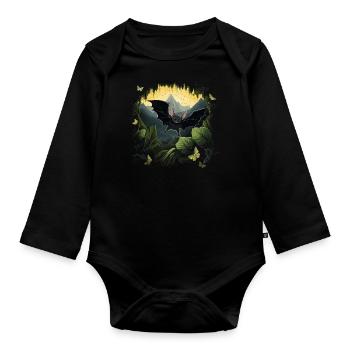 Bat Animal Lovers Nature Rainforest Jungle - Organic Longsleeve Baby Bodysuit - black - Front