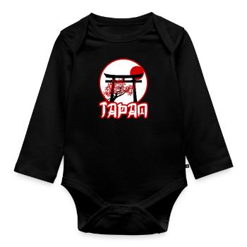 Schwarzes Torii-Tor mit Kirschbaum bei Sonnenuntergang - Baby Bio-Langarm-Body - Schwarz - Vorne