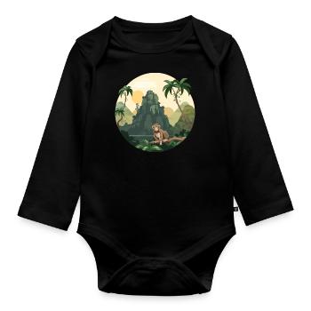 Monkey Monkey Monkey Jungle Nature Palm Mountains - Organic Longsleeve Baby Bodysuit - black - Front