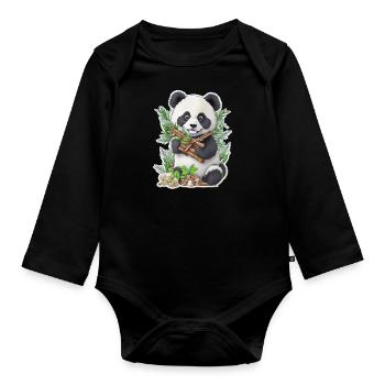 Panda Bär ißt Bambus - Baby Bio-Langarm-Body - Schwarz - Vorne