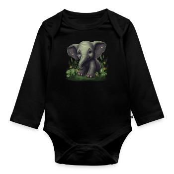 Eléphant Afrique Asie Animal Bébé éléphant - Body Bébé bio manches longues - noir - Devant