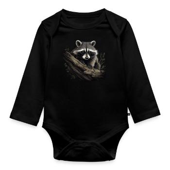 Mignon raton laveur Nature Bébé raton laveur Forêt - Body Bébé bio manches longues - noir - Devant
